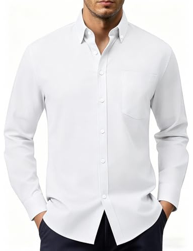 Mauro Kane Chemise Longue Homme Business Casual Chemise Boutonné avec Poche Regular Fit Tissu à Reflets Doux et Extensible Blanc XXL