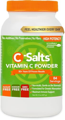C-Salts Vitamin C Powder - 100% Pure Buffered Ascorbic Acid Powder for Daily Immune Support - Stomach-Friendly Organic Vegan Non-GMO Sugar-Free - 84 Servings 4000mg Per Serving - Original, 8oz