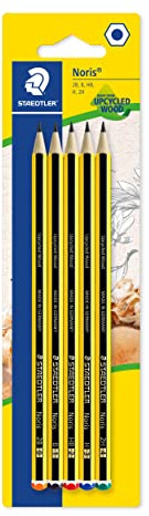 Staedtler Noris 120, Crayons à papier en bois de haute qualité, Étui blister de 5 crayons assortis 2B/B/HB/H/2H, 120-S BK5D