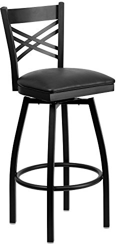 Flash Furniture Hercules Series X Back Metal Restaurant Barstool, Modern Upholstered Armless Bar Height Chair for Restaurants and Kitchens, Black