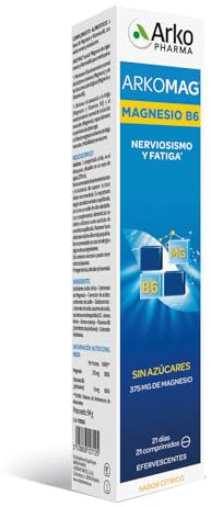 Arkopharma Magnesio + Vitamina B6-21 Comprimidos Efervescentes, Mantenimiento De Los Huesos, Buen Funcionamiento De Los Músculos, Vitaminas para el Cansancio, De Mayor Absorción