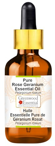 Greenwood Essential Huile essentielle naturelle de géranium rose (Pelargonium roseum) avec compte-gouttes en verre distillée à la vapeur 5 ml