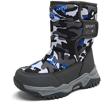 Enfant Bottes de Neige Garçon Filles Hiver Chaussures Chaud Botte Hiver pour d'hiver Fourrure Chaudes Souple Fourrée Doublé Antidérapant Sole Étanche Bottes de Neige Gris Camouflage 37