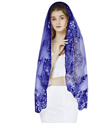 YJZQ Voile de mariée avec peigne en tulle court - Voile de mariée - Voile de mariage - Voile à paillettes - Pour enterrement de vie de jeune fille, mariage, séance photo, cosplay, bleu, taille unique