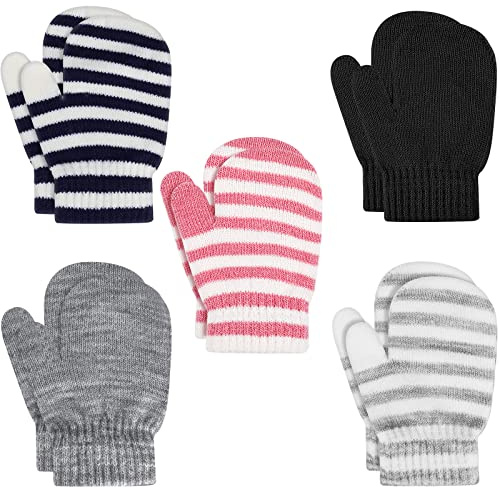 ONESING 5 Pair Toddler Mittens and Gloves - Black Warm Winter Gloves for Girls Boys and Newborns