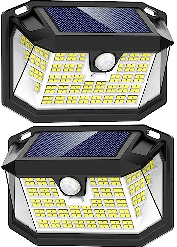 LANSOW Solarlampen für Außen mit Bewegungsmelder, 【188LED/Kaltweiß/2 Stück】 Solarleuchten für Außen, 270° Solarleuchten für Außen, IP65 Wasserdichte Solar Strahler mit Bewegungsmelder für Garten Wand