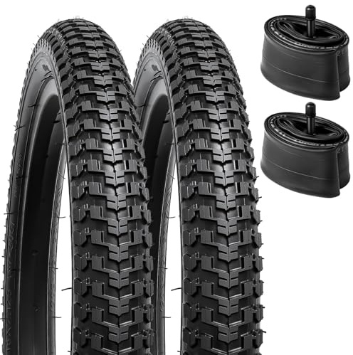 YunSCM 2-Pcs Foldable 16 Bike Tyres 16x2.125 Tires 57-305 and 16 Bike Tubes AV32mm Scharder Valve Compatible with Stroller/Kid Bike 16x2.10 16x2.125 16x2.15 Bicycle Tyres and Tubes