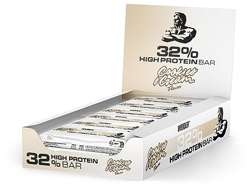 WEIDER 32% Protein Riegel, leckerer Eiweißriegel mit zartem Schokoladenüberzug, hoher Proteingehalt, Energieriegel, Muskelaufbau Snack, Cookies & Cream, 12 x 60 g