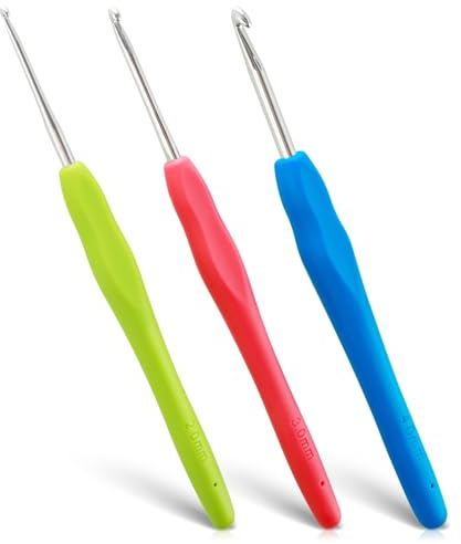 Dimeho 3 Pack Crochet Hook Knitting Needles Ergonomic Soft Handle Hooks Smooth Lightweight Knit Needle Professional Rubber Metal Crocheting Tool for Yarn Craft Beginners Advanced