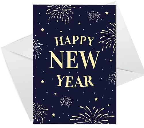 RED OCEAN New Year Card For Friends and Family, Happy New Year Card with Envelope, New Years Eve Greetings Card For Auntie Uncle Cousin Grandparents Niece Nephew