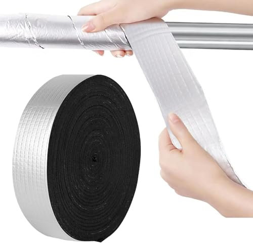 ANMOO 2 Roll Pipe Insulation Foam Wrap 5cm Wide X 10M Outdoor Foam and Foil Pipe Insulation Tubing Self Adhesive for Winter Freeze Protection Aluminium Tape for Cold Hot Water Pipes