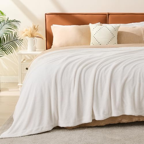 EMME Manta Reversible de Muselina de algodón y Forro Polar tamaño Queen,228 x 203cm, Color Crema, Suave y cálida para sofá, Cama, Picnic, Cama de Viaje