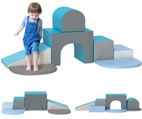 HOMCOM 7PCS Modulo motricità bébé parcours motricité bébé blocchi da costruzione in schiuma EPE con rivestimento sintetico - giocattoli educativi per bambini in età prescolare, multicolore
