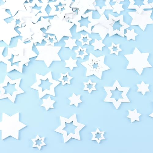 Stelle Legno Decorative Bianche,150 Pezzi Fette di Stelle in Legno Mini Stelline per Decorazione della Tavola dei Mestieri di DIY della Festa Nuziale di Natale Artigianato(4cm/2cm)