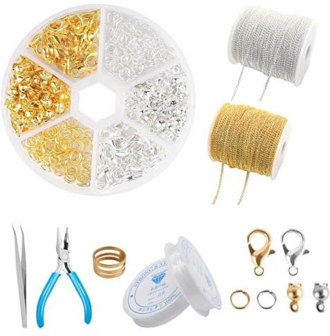 FISH DRAGATE 340 pcs cierres para pulseras,accesorios para hacer pulseras,hebilla de langosta abierta, enganches para pulseras,con pinzas y alicates,con 2 rollos de cadena,para diy fabricación joyería