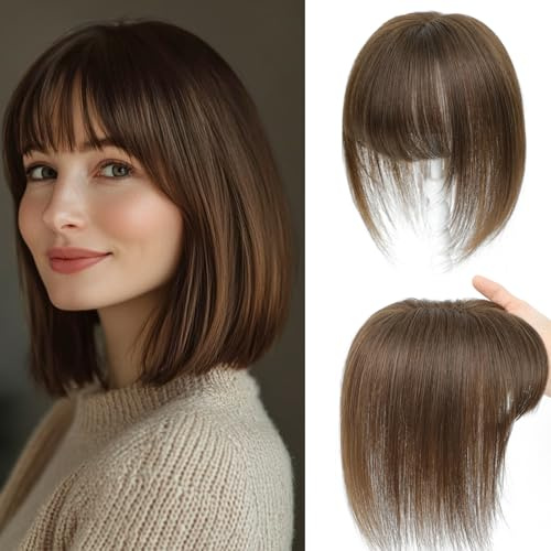 Hair Toppers for Thinning Hair Toppers for Women Real Human HairTopper with Fringe HairPieces for Women with Thinning Swiss Base 10Inch (4#)