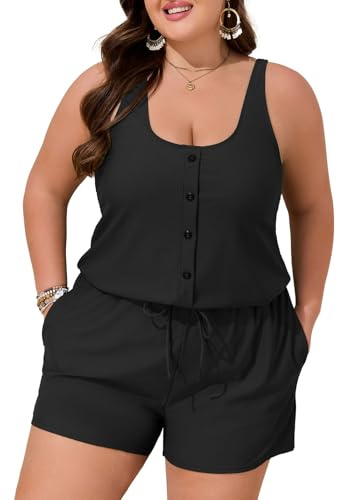 Summer Mae Plus Size Swim Romper One Piece Swimsuit Women Blouson Bathing Suit with Pockets 2025 Modest Swimwear | Bathing suit,Button design,Adjustable tie at waist,Side pockets,Tummy control,Adjustable shoulder strap,Blouson,Beach,Pool