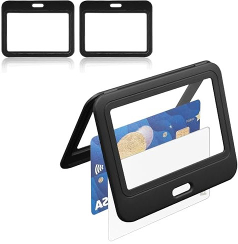 ASOMI 2 soportes para tarjetas de identificación con ventana de doble cara, carcasa de plástico duro horizontal, funda protectora para tarjetas de crédito, color negro, Negro , large, Moderno