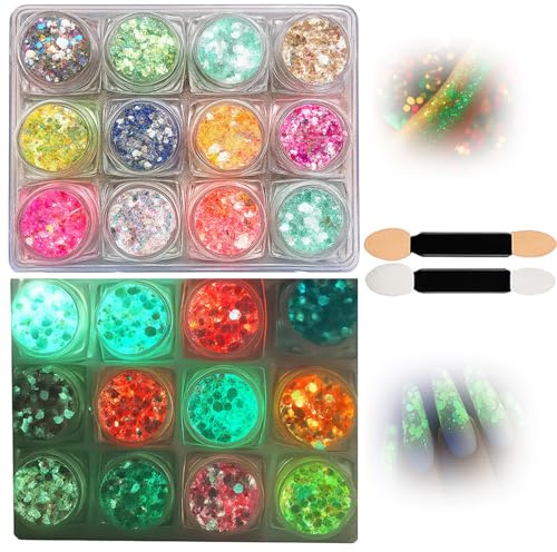 12 Colors Chunky Face & Body Glitter Gel Set for Festival Makeup, Glow in the Dark Holographic Shimmer Glitter for Face, Hair & Nails, Sparkle Cosmetic Glitter for Parties, Raves & Themed Events