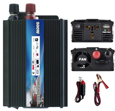 500w Invertitore Corrente per Veicoli: Inverter Onda Modificata Invertitore Con Accendisigari E Clip Batteria, Convertitore Di Potenza Dc 12v a Ac 220v per Cellulari Computer Auto Campeggio