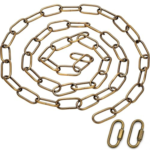 Antique Brass Hanging Chain 1.8M with 2pcs 4mm Locking Quick Links, 3mm Iron Light Chain for Hanging Plants Pendant Light Chandelier Frame Picture Bird Cage Indoor Decorative Hangings Chains
