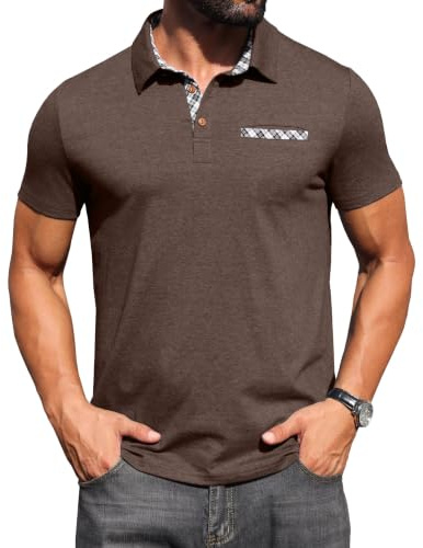 Hisir pikétröja, herr, kortärmad, bomull, stretch, pikétröja, skjorta med rutig krage och bröstfickdetalj, sommar, avslappnad t-shirt för män, affärer, fritid och golf