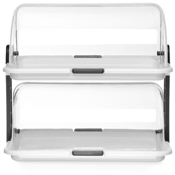 HENDI Buffet - Vitrine, doppelt, Doppeldecker, Rolltop-Präsenter, Käse- und Brotkasten, Transparente Rollabdeckung oben, 465x310x(H)410mm, Polystyrol