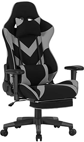 WOLTU Chaise Gaming Tissu Respirant pour l'été Ergonomique Fauteuil Gaming, Adultes Enfants Siege Gaming Gamer avec Repose-Pieds, Chaise Fauteuil Pivotant Bureau pour Livestream Noir+Gris