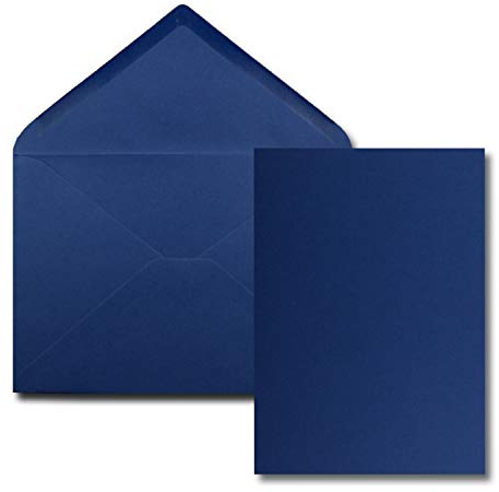 FarbenFroh by GUSTAV NEUSER 25 Stück Karte mit Umschlag Set - Einzel-Karten Din A5-14,8 x 21 cm dunkelblau mit Brief-Umschlägen Din C5-15,4 x 22 cm dunkelblau - Nassklebung