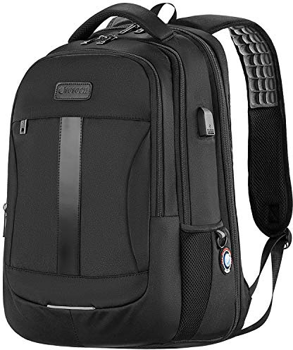 Travel Laptop Backpack, 17 Inch Anti-Theft Work Computer Rucksack Casual Daypack with USB Charging Port, Water Resistant Large College High School Bags for Boys Men Women Black