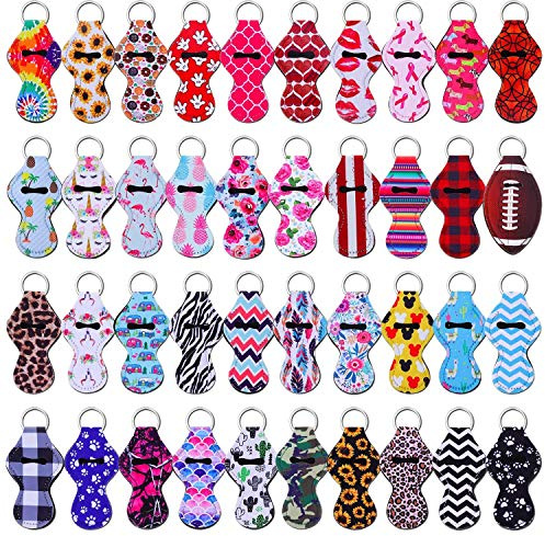 shynek Chapstick Holder Keychain, 40Pcs Lip Balm Holder Keychain Set (Neoprene, Multicolor, Women, Portable)