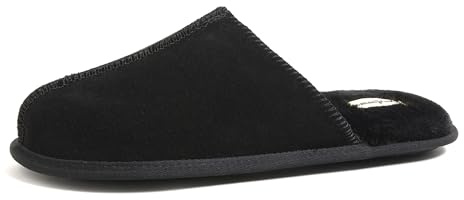 Dearfoams mens Genuine Suede Closed Toe Scuff Slipper, Black, 11 US
