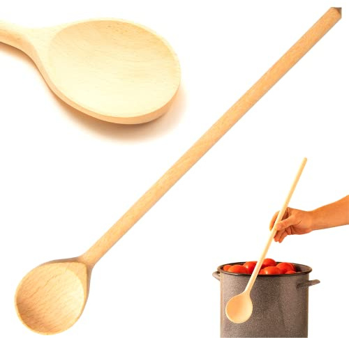 Mr.Woodware Wooden Kitchen Utensils- 24 Inch Long Handle Beech Wood Wok Spatula and Cooking Spoon - 2 in 1 Wooden Cooking Utensils Set for Mixing in Big Stock Pots Cauldron (Spoon)