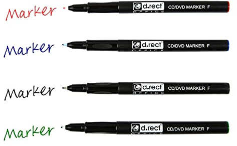 D.RECT - CD/DVD Marker Stift | Satz von 4 Farben | 0,7 mm | Permanentstift | Ideal für Glas, Kunststoff und Folie| Sehr Universell