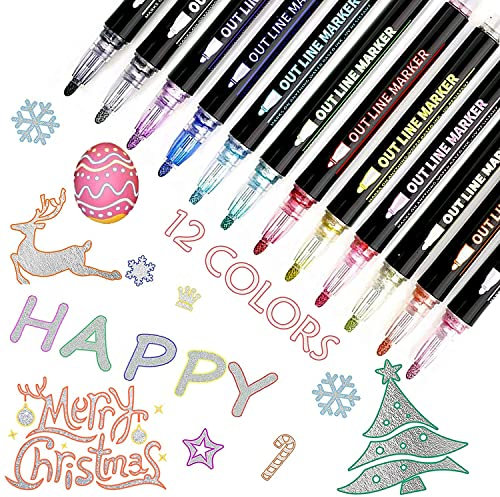 YeahBoom Konturenstifte, 12 Farben Glitzer, Doppellinie, Magischer Metallic-Marker für Malerei