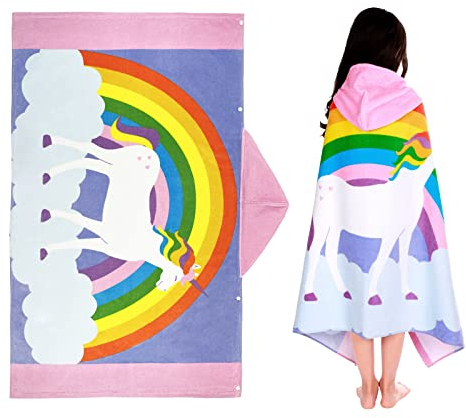 FLYISH DIRECT Badeponcho Kinder 100% Baumwolle Kinderhandtuch Poncho Kinder Badetuch Handtuch mit Kapuze Strandtücher für Jungen und Mädchen, 127 x 76cm