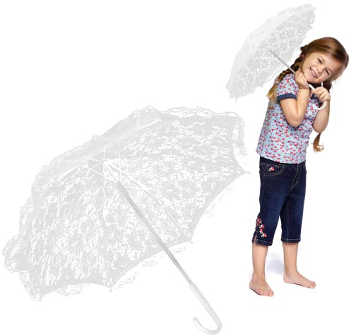 Watris Veiyi Craft Flowers Lace Embroidery Umbrella for Children Stage Performance Mini Decorative Umbrella Decoration for Kids, 16x19in