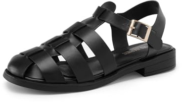 DREAM PAIRS Womens Fisherman Gladiator Braided Flat Sandal Cute Woven Strappy Closed Toe Shoes for Summer,Size 8,Black-Pu,SDFS2317W