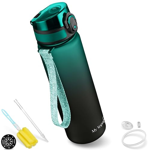 My Vesperbox® vattenflaska för barn – läckagesäker och lämplig för kolsyrade drycker – Water Bottle Kids – för skola och sport – barnflaska för flickor och pojkar – inkl. extra packning