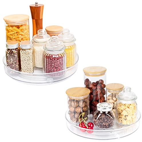 Abdeck 2 Stück Lazy Susan Drehteller Organizer, 23,5cm + 27cm Drehplatte, Drehteller Kühlschrank Organizer Drehbar, Drehscheibe Küche, Rondell Drehtablett, Drehbares Gewürzregal für Öl Salz Gewürze