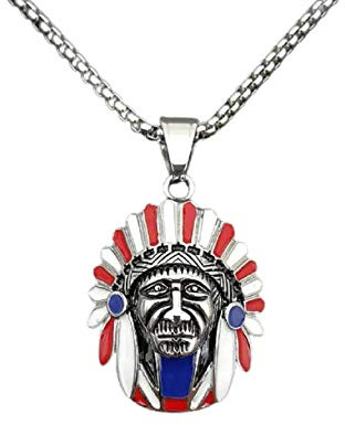 MayiaHey Ciondolo a testa di capo, nativo americano, capo del capo indiano, collana per uomini, capo indiano tribù, Metallo non prezioso
