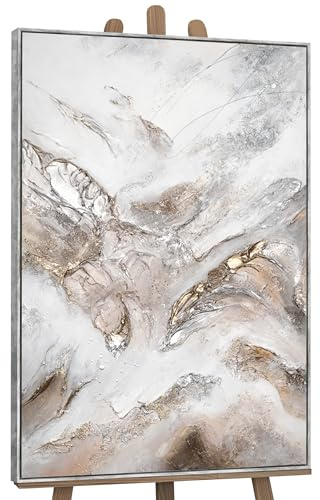 YS Enmarcad Pintura hecha a mano Tonos de gris verde con dorado Ascenso Pintado en acrílico Arte abstracto Decoración del hogar moderno 120x80 cm