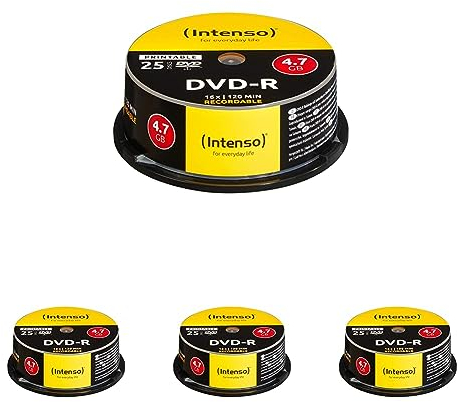 Intenso DVD-R 4,7 GB 16x DVD-Rohlinge bedruckbar Kratzfest 25er Spindel (Packung mit 4)