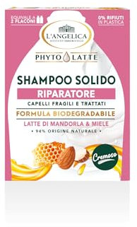 L'Angelica, Shampoo Solido Phytolatte Riparatore, Shampoo Naturale con Latte di Mandorla ed Estratto di Miele, Shampoo Anticaduta Donna e Uomo per Rendere i Capelli Forti, 1 Confezione da 60g