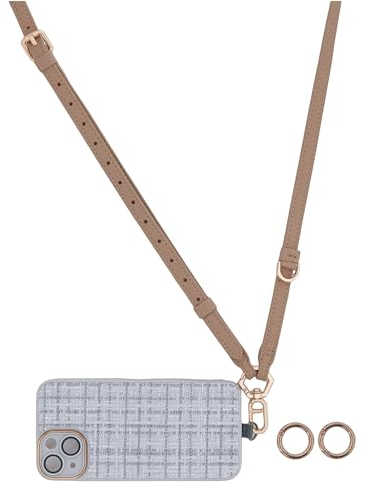 AHABIPERS Crossbody Phone Lanyard, Adjustable Universal PU Leather Neck Strap, Personalised Necklace Chain Charm for iPhone/Samsung and All Smartphones, Handbag, Bag, Purse, Keys, ID Holder - Greige