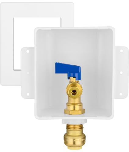 HeSun Push-to-Connect Ice Maker Outlet Box,Inlet 1/2 Inch Pushfit x Outlet 1/4 Inch OD Compression Connection,with 1/4 Turn Shut Off Valve