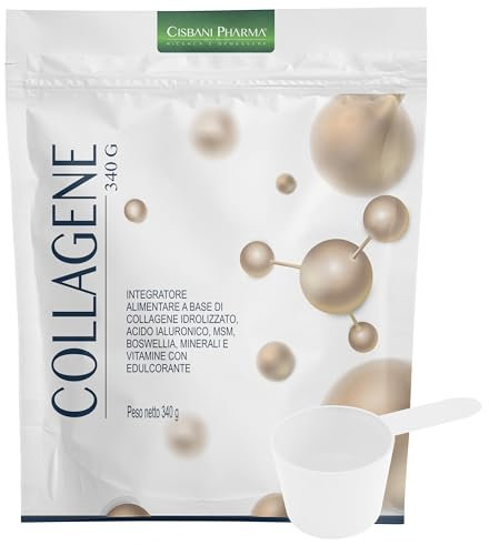Collagene Idrolizzato Puro da 340g con Acido Ialuronico, Msm e Boswellia, Contribuisce alla normale funzione di pelle, ossa e denti, 100% Polvere Proteica