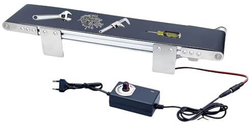 Kensbro Mini Cinta Transportadora 12V Acero Inoxidable, Velocidad Ajustable