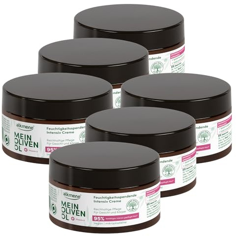 alkmene 6x Intensiv Hautcreme trockene Haut 200 ml - 95% bestätigen intensiv gepflegte Haut - Creme trockene Haut mit Olivenöl - Feuchtigkeitscreme Körper Männer & Frauen - Feuchtigkeit Creme vegan