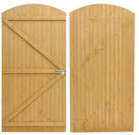 DKIEI Wooden Garden Gate, 90x180 cm Wooden Gate for Garden, 2.5cm Thickness Fully Framed Wood Door with Latch and 3 Hinges for Pathway Garden Entrance, Farm House, Pasture